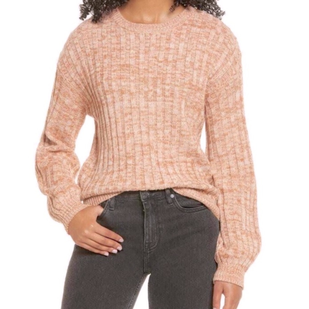 BlankNYC sweater crewneck ribbed pink heather knit XS NWT feminine
